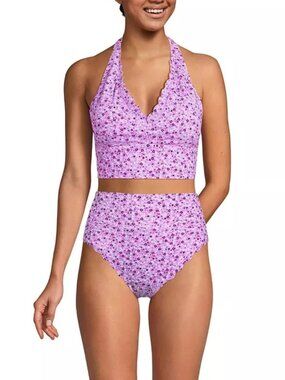 NWT, LANDS' END, Women's Tugless Scallop Halter Midkini Top